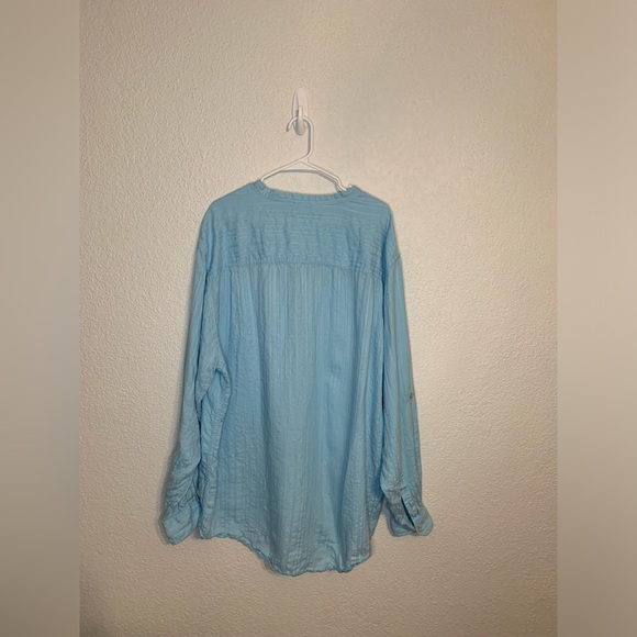 Caribbean Men 2XLT Tall Linen Blend Long Sleeve Blue Button Down Vacation Cruise - Picture 4 of 8